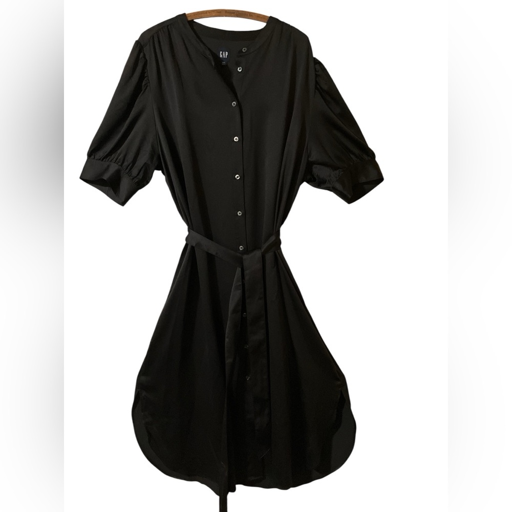 Gap Dress Size XXL Satin Dark Black Flowy MIDI Belt Summer Date Office